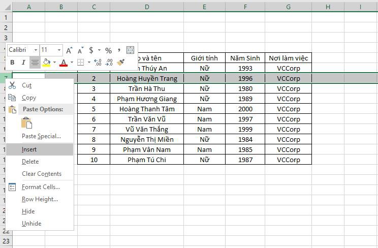 Cách chèn thêm nhiều dòng (hàng), nhiều cột trong mọi phiên bản excel - Ảnh 2. Cách chèn thêm nhiều dòng (hàng), nhiều cột trong mọi phiên bản excel - Ảnh 2.