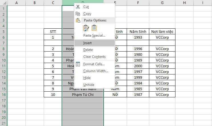 Cách chèn thêm nhiều dòng (hàng), nhiều cột trong mọi phiên bản excel - Ảnh 4. Cách chèn thêm nhiều dòng (hàng), nhiều cột trong mọi phiên bản excel - Ảnh 4.