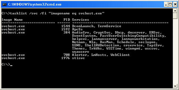 Kiểm tra svchost.exe bằng Command Prompt