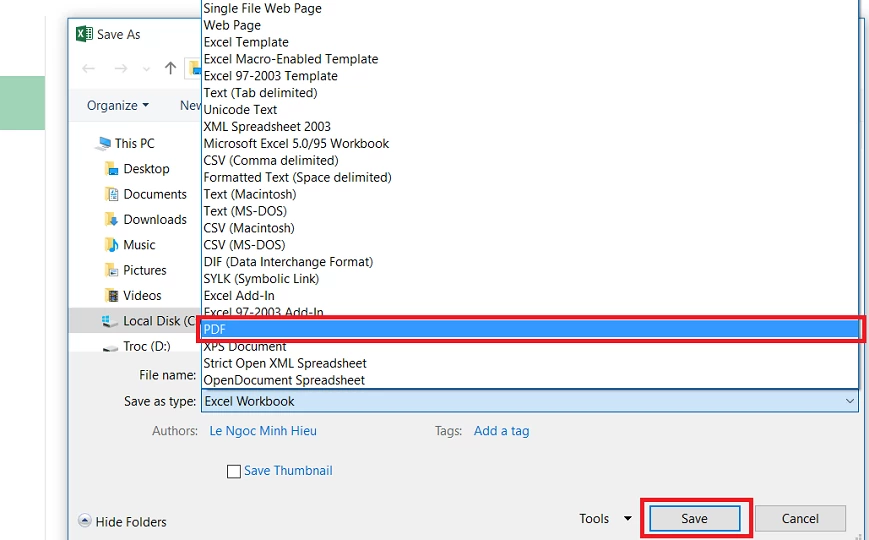 Chuyển tệp tin Excel thanh lịch PDF bằng vấn đề lưu lại tệp tin qua format PDF