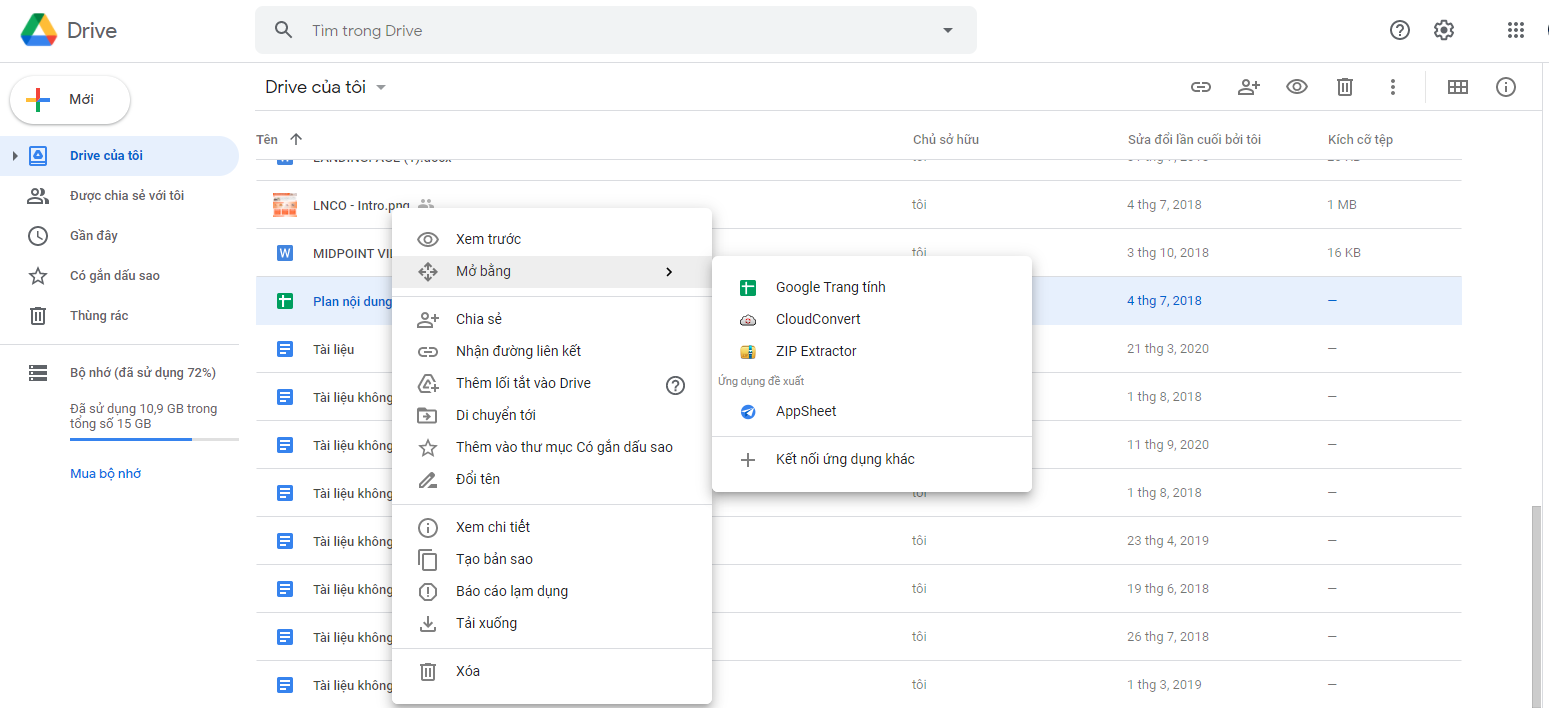 Chuyển file Excel sang PDF bằng Google Drive