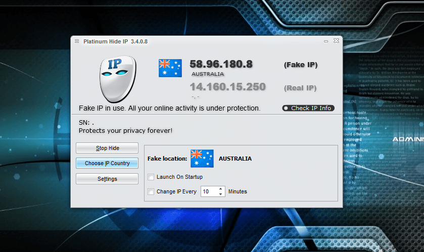 Phần mềm Fake IP Platinum Hide IP