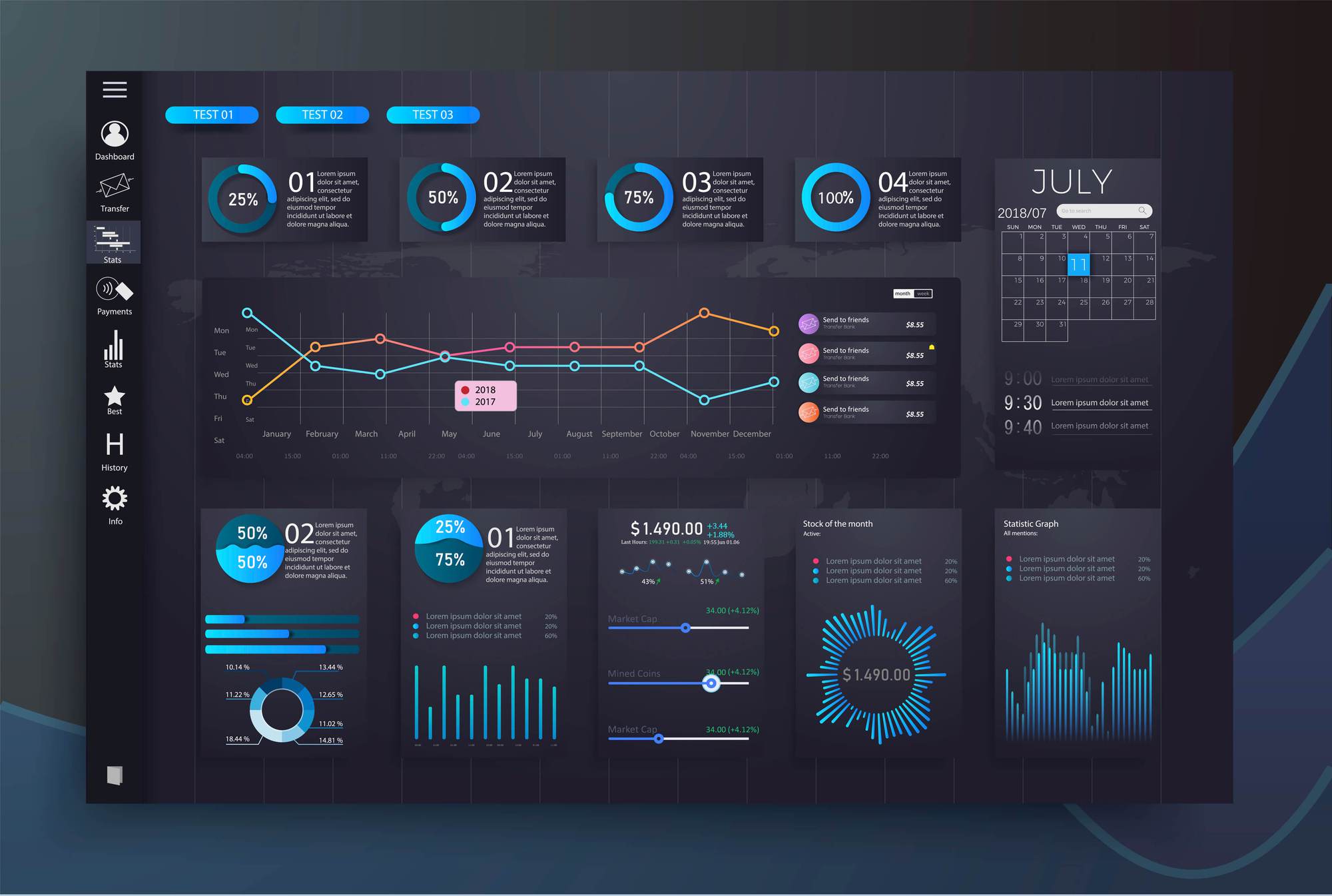 Современные данные. Медиа панель со статистикой. Dashboard infographics. Infographic Dashes. Modern data Analysis Charts graphic.