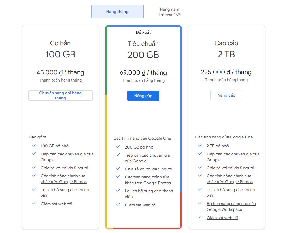 Google Drive là gì? Cách sử dụng tính năng nổi bật có thể bạn chưa biết - Ảnh 5. Giá các gói dịch vụ của Google Drive