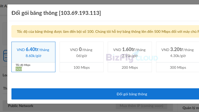 Cách cấu hình băng thông mạng trên Bizfly Cloud Server
