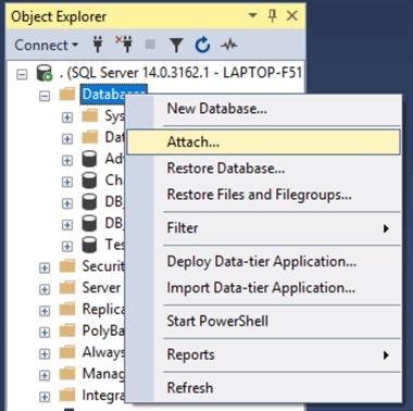 Cách attach database trong SQL server có log file
