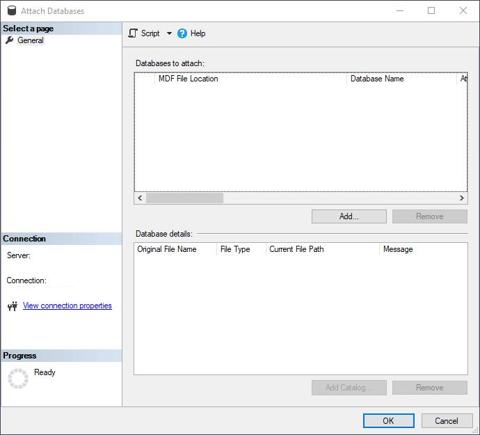 Cách attach database trong SQL server có log file