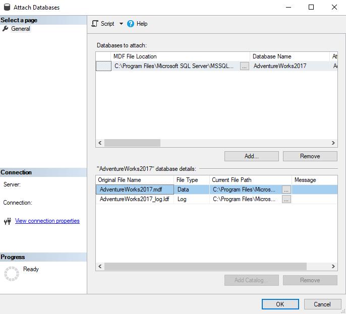 Cách attach database trong SQL server có log file