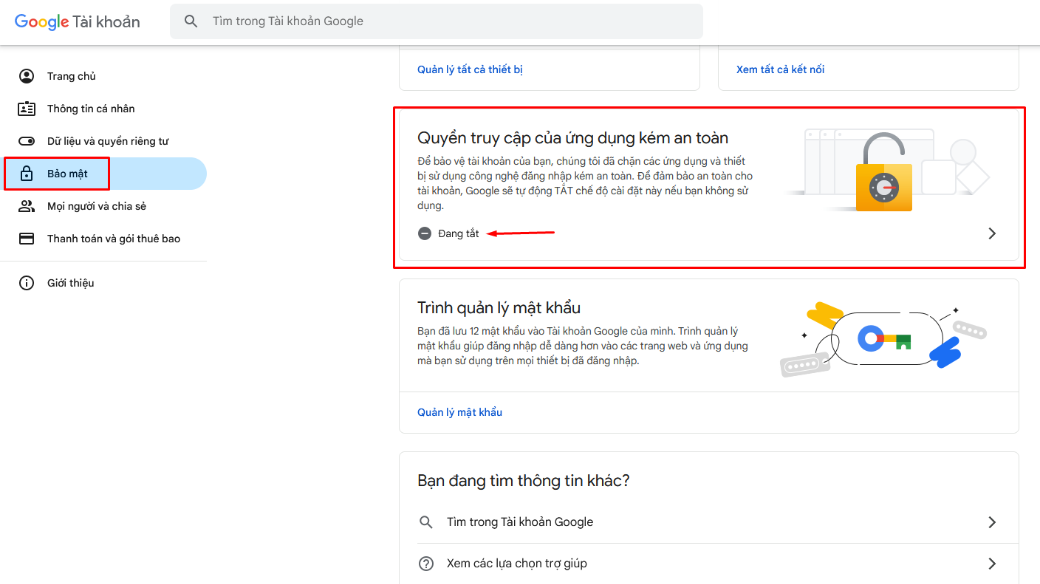 Cách Bật Quyền Truy Cập của Ứng Dụng Kém An Toàn Gmail