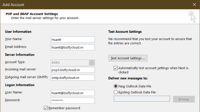 Hướng dẫn cấu hình mail trên Outlook sử dụng POP3