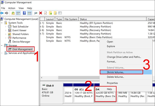 Chia lại ổ cứng trong công cụ Disk Management