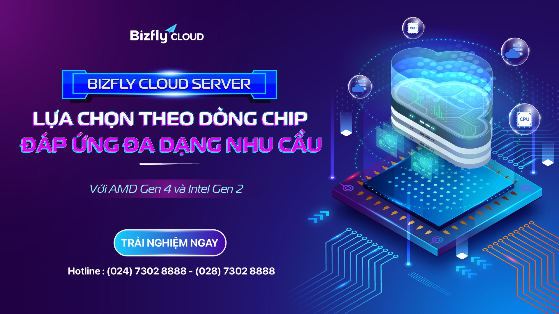 Bizfly Cloud Server - Lựa chọn theo dòng chip giúp đáp ứng đa dạng nhu cầu (với Intel gen2 và AMD gen4)