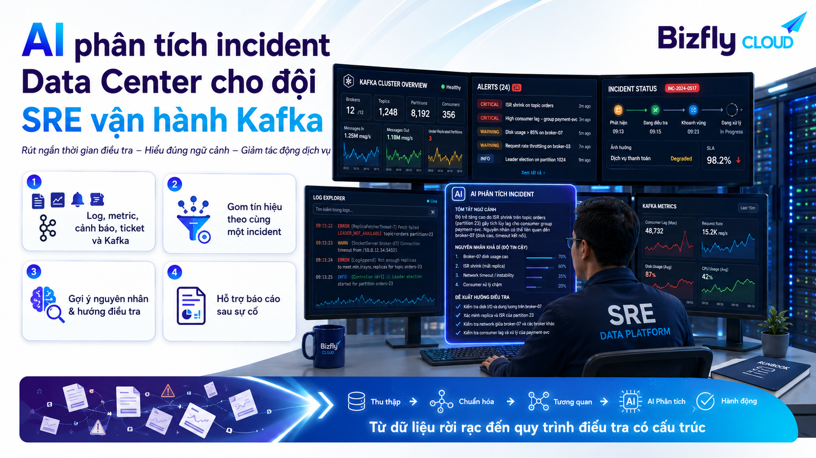 AI phân tích incident Data Center cho đội SRE vận hành Kafka
