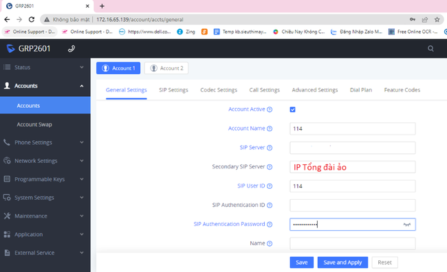 Hướng dẫn cấu hình tổng đài ảo trên thiết bị GrandStream GRP2601 - Ảnh 9.