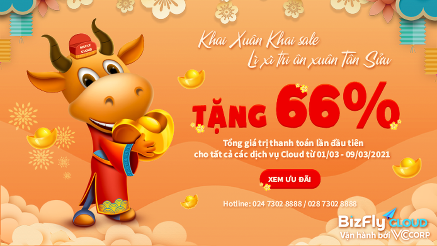 Bizfly Cloud Khai Sale - Tặng 66% tổng giá trị thanh toán lần đầu tiên tất cả các dịch vụ Cloud