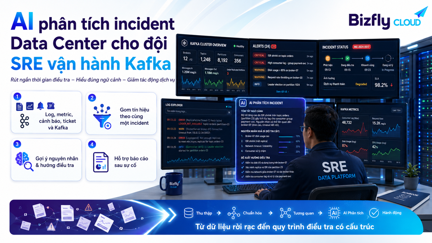 AI phân tích incident Data Center cho đội SRE vận hành Kafka