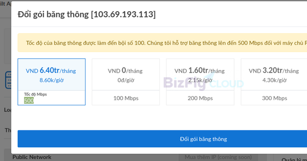 Cách cấu hình băng thông mạng trên Bizfly Cloud Server