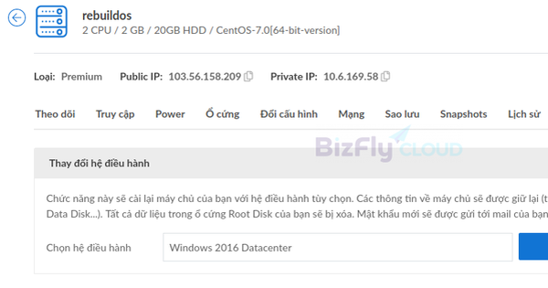 Hướng Dẫn Thay Đổi Hệ Điều Hành (Rebuild OS) Trên Cloud Server