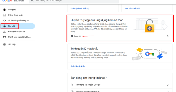Cách Bật Quyền Truy Cập của Ứng Dụng Kém An Toàn Gmail