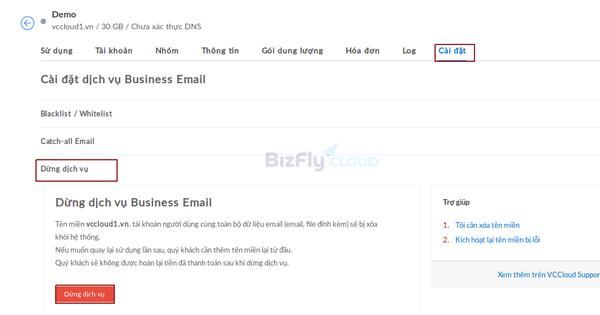 Cách Dừng Dịch Vụ Business Email