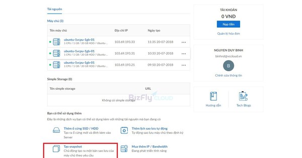 Tạo và Quản lý Snapshot trên Bizfly Cloud