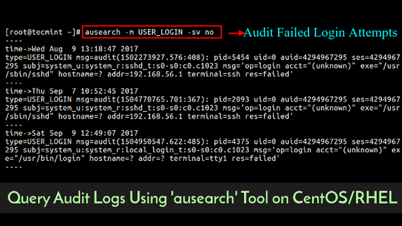 Sử dụng "ausearch" để thực hiện truy vấn các audit logs